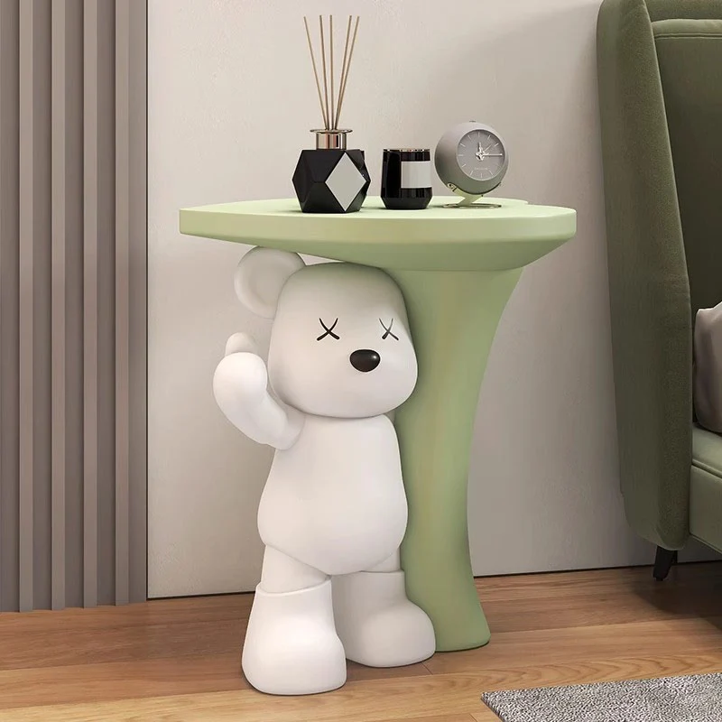 Modern Art Deco Resin Kids Heart Bear Side Table 1-Tier For Living Room