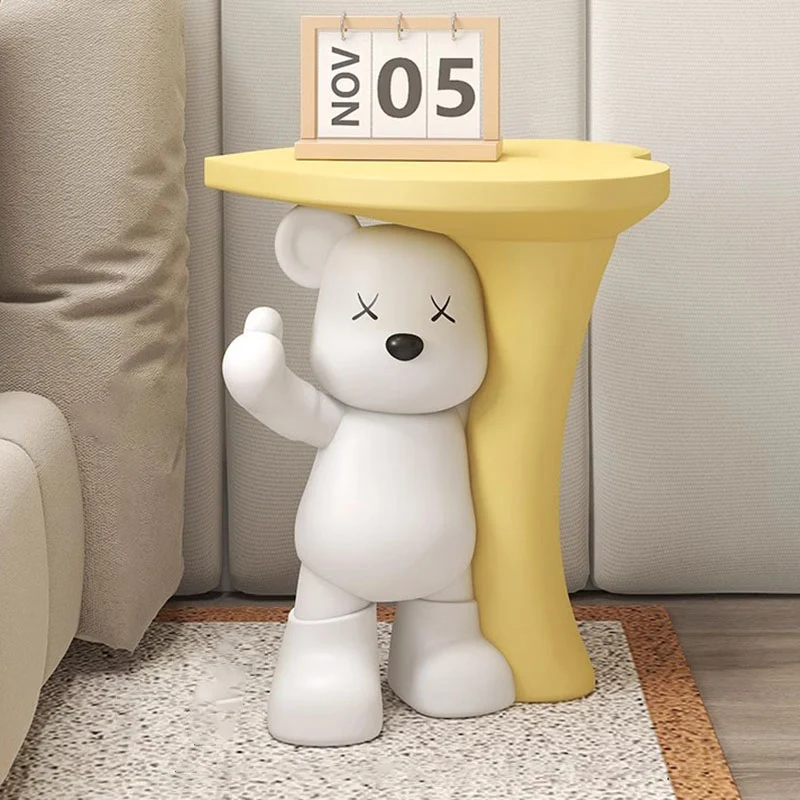 Modern Art Deco Resin Kids Heart Bear Side Table 1-Tier For Living Room
