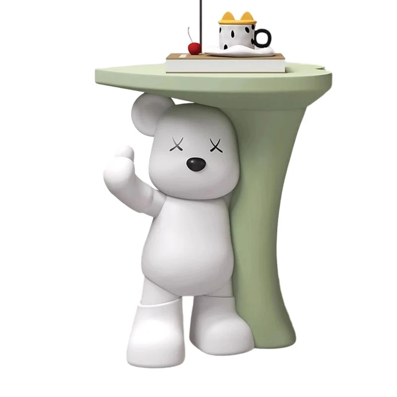 Modern Art Deco Resin Kids Heart Bear Side Table 1-Tier For Living Room