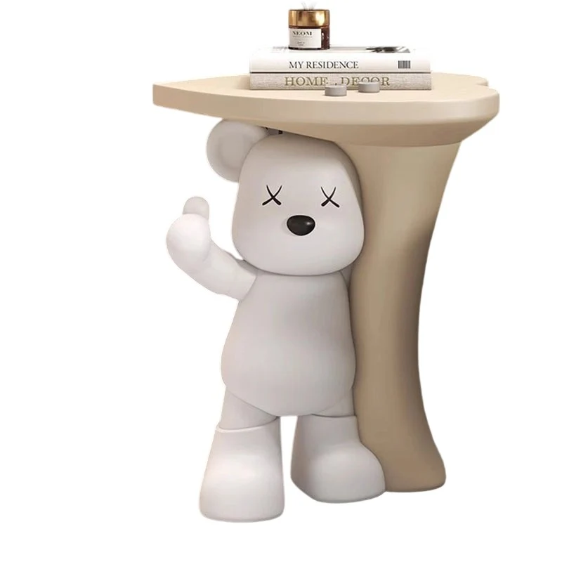 Modern Art Deco Resin Kids Heart Bear Side Table 1-Tier For Living Room