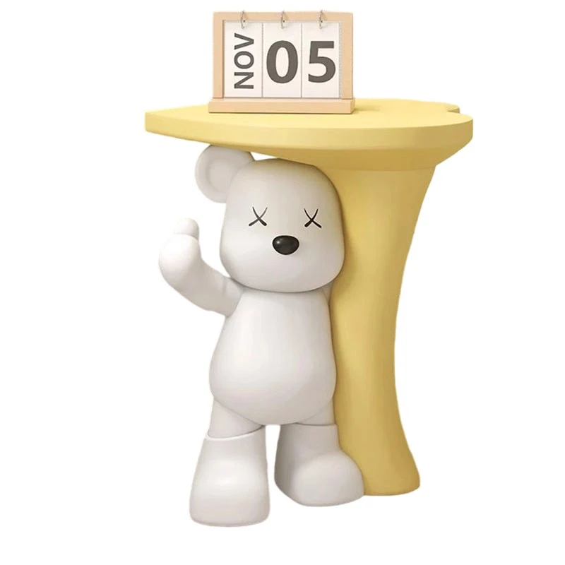 Modern Art Deco Resin Kids Heart Bear Side Table 1-Tier For Living Room