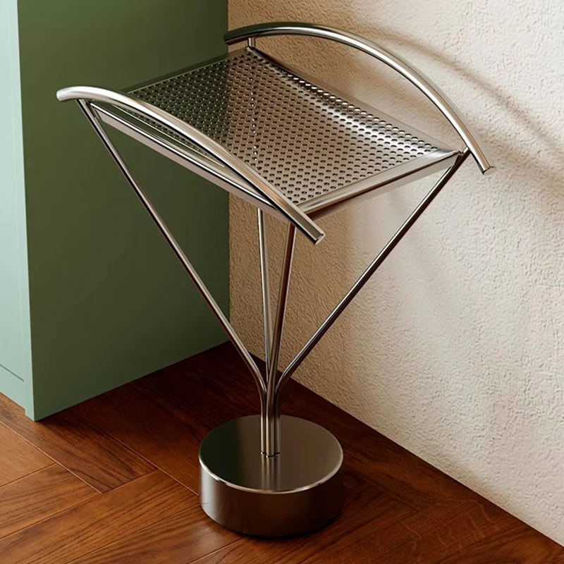 Contemporary Creative Stainless Steel Curved Hollow Square End Table 1-Tier For Living Room