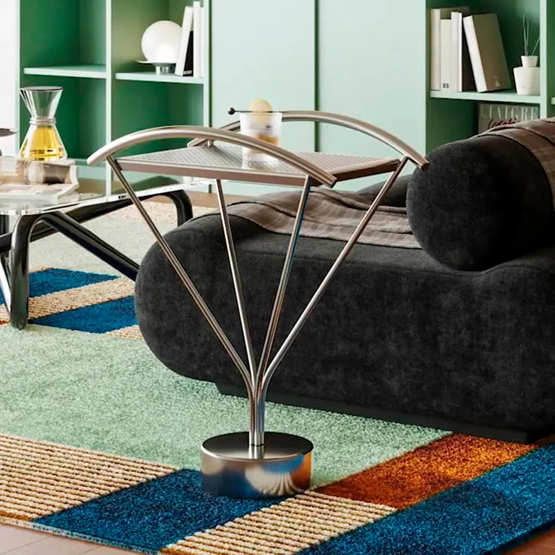 Contemporary Creative Stainless Steel Curved Hollow Square End Table 1-Tier For Living Room