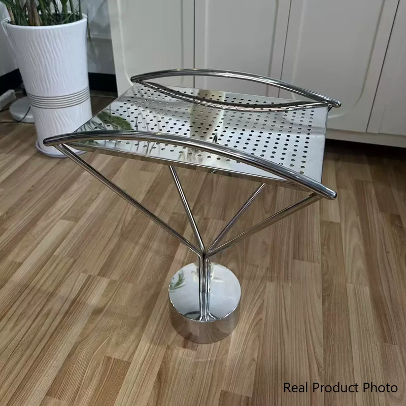 Contemporary Creative Stainless Steel Curved Hollow Square End Table 1-Tier For Living Room