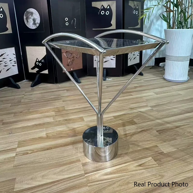 Contemporary Creative Stainless Steel Curved Hollow Square End Table 1-Tier For Living Room