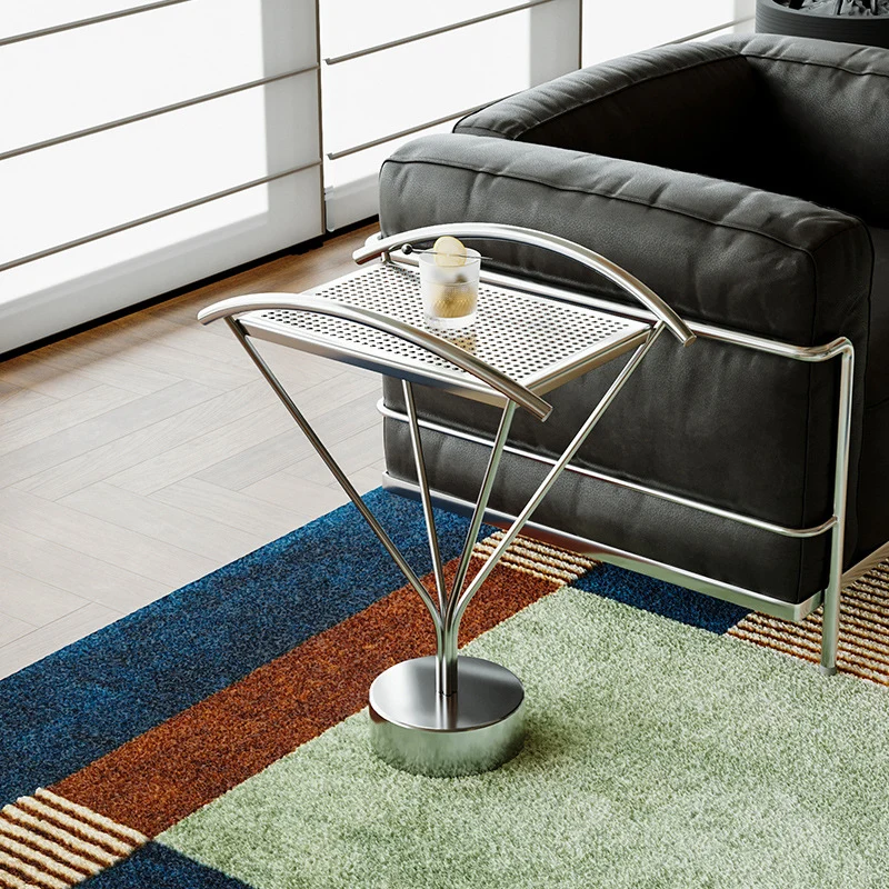 Contemporary Creative Stainless Steel Curved Hollow Square End Table 1-Tier For Living Room