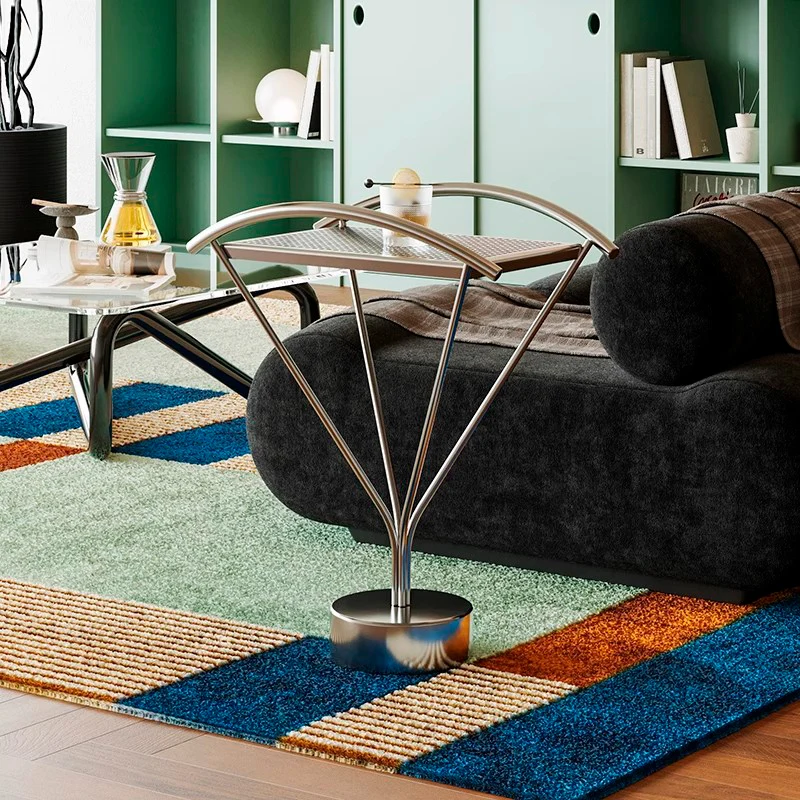 Contemporary Creative Stainless Steel Curved Hollow Square End Table 1-Tier For Living Room