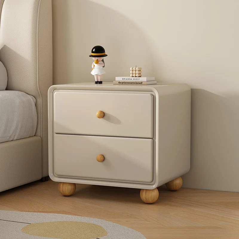 Modern Luxury Solid Wood Hardware Rounded-Square Nightstand 2-Drawer For Bedroom