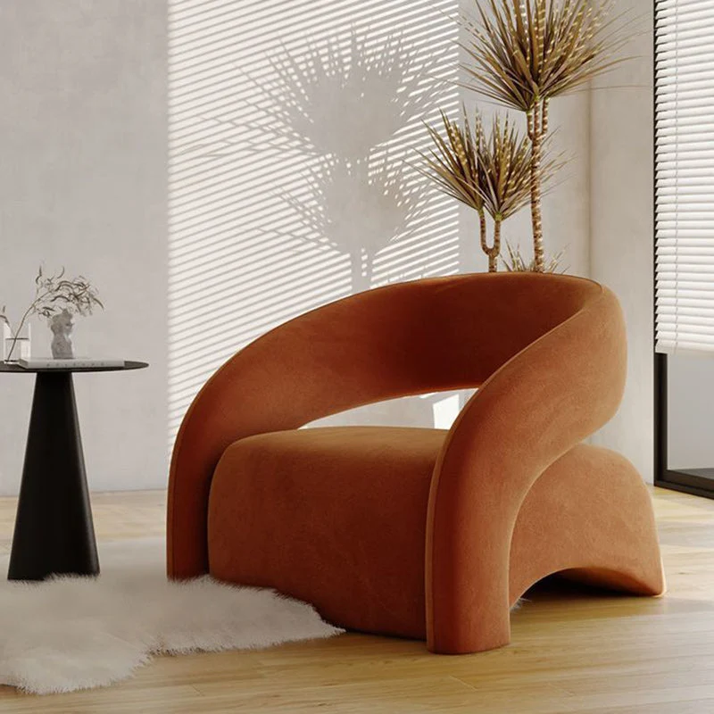 Modern Luxury Curved Square Leather Sherpa Fabric Wood Accent Chair Backrest Arm For Living Room