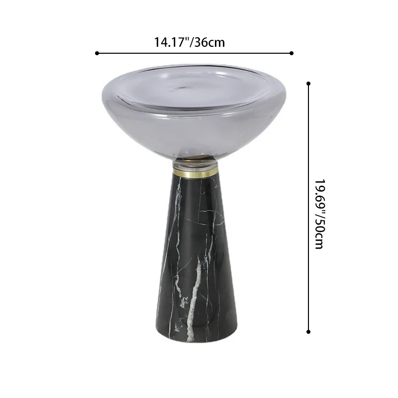 Modern Luxury Round Marble Tempered Glass Iron Side Table 1-Tier For Living Room