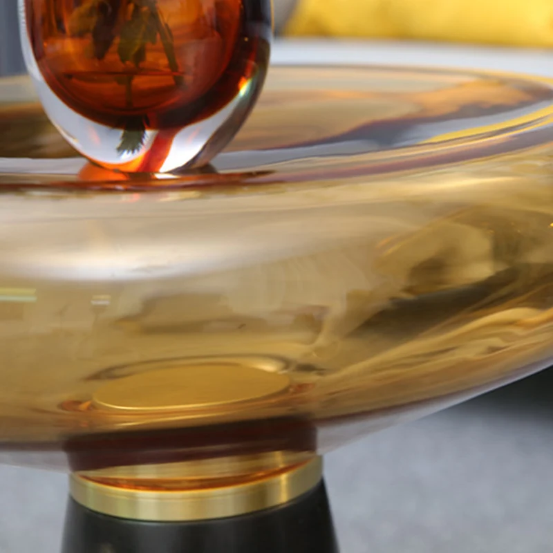 Modern Luxury Round Marble Tempered Glass Iron Side Table 1-Tier For Living Room