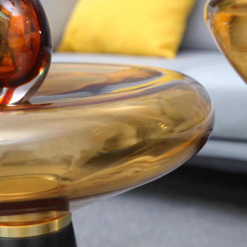Modern Luxury Round Marble Tempered Glass Iron Side Table 1-Tier For Living Room