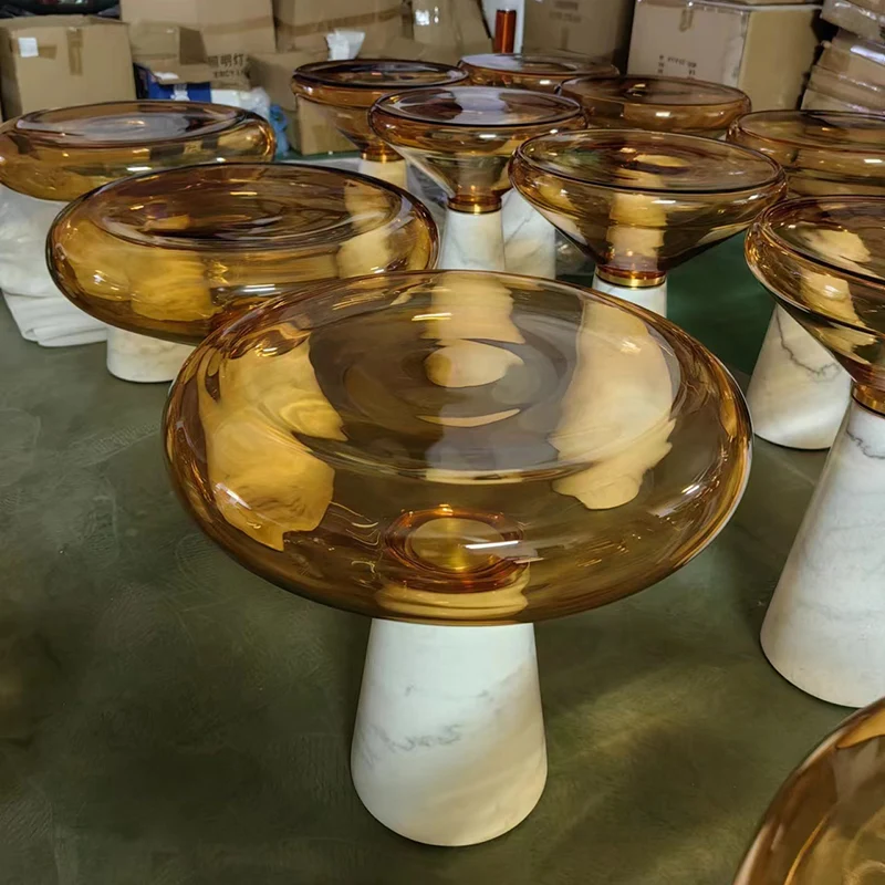 Modern Luxury Round Marble Tempered Glass Iron Side Table 1-Tier For Living Room