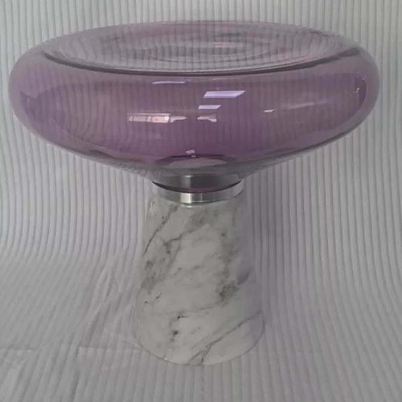 Modern Luxury Round Marble Tempered Glass Iron Side Table 1-Tier For Living Room