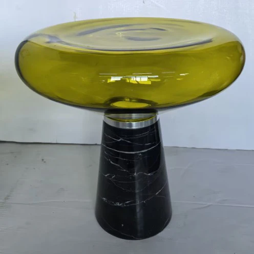 Modern Luxury Round Marble Tempered Glass Iron Side Table 1-Tier For Living Room