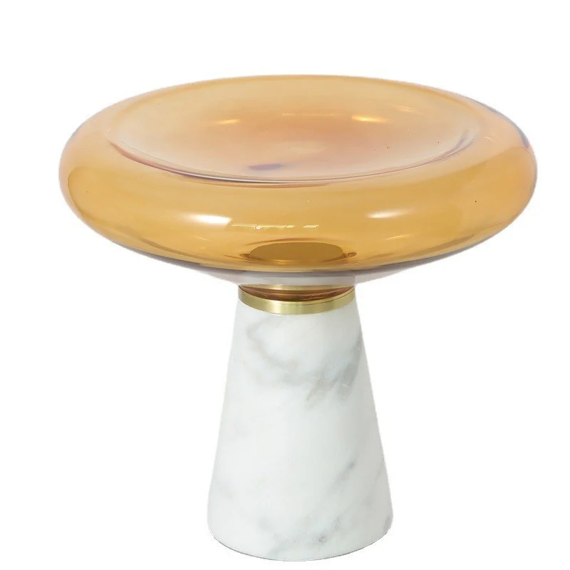 Modern Luxury Round Marble Tempered Glass Iron Side Table 1-Tier For Living Room