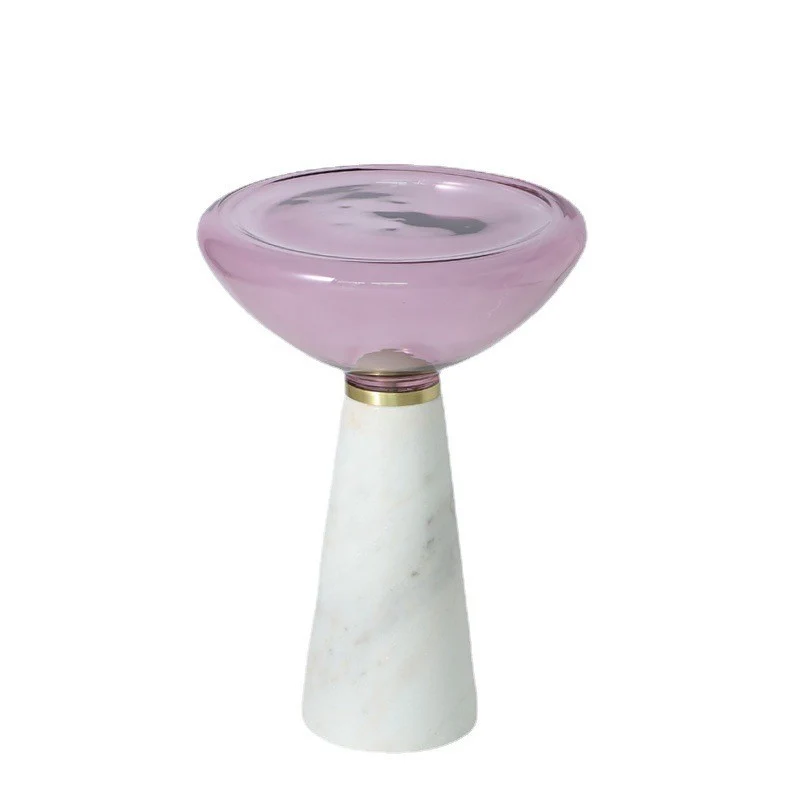 Modern Luxury Round Marble Tempered Glass Iron Side Table 1-Tier For Living Room