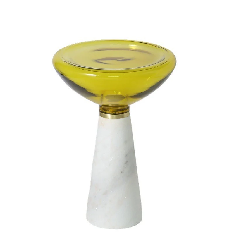 Modern Luxury Round Marble Tempered Glass Iron Side Table 1-Tier For Living Room