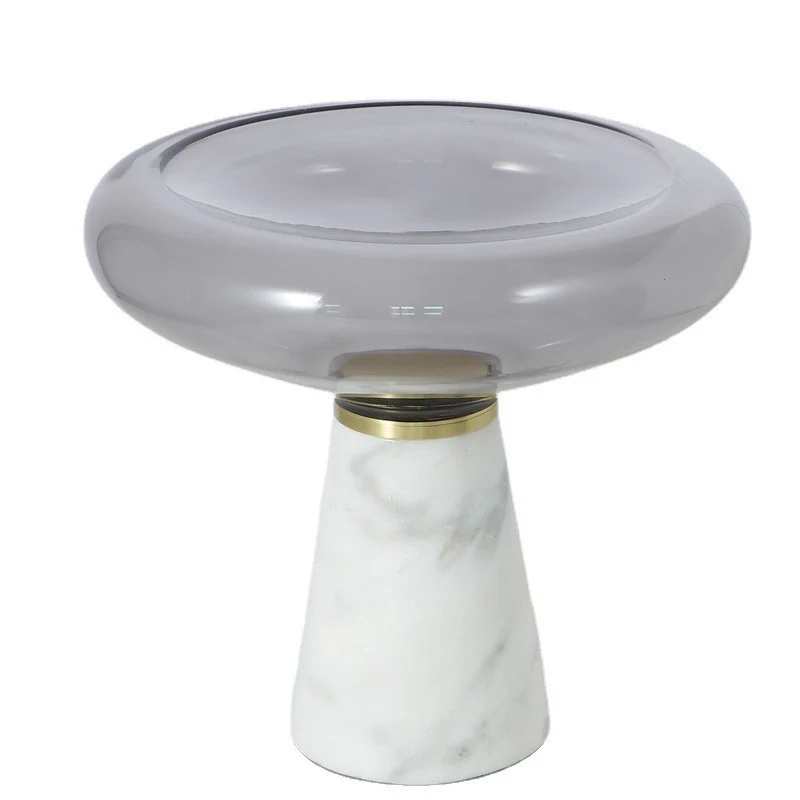Modern Luxury Round Marble Tempered Glass Iron Side Table 1-Tier For Living Room