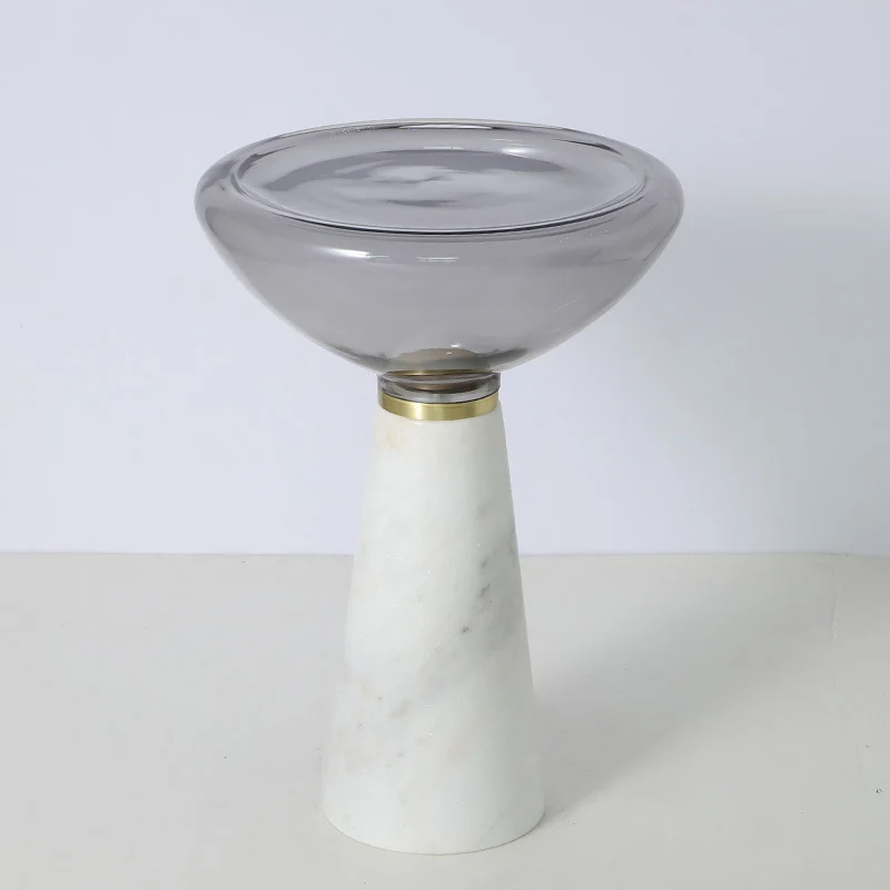Modern Luxury Round Marble Tempered Glass Iron Side Table 1-Tier For Living Room