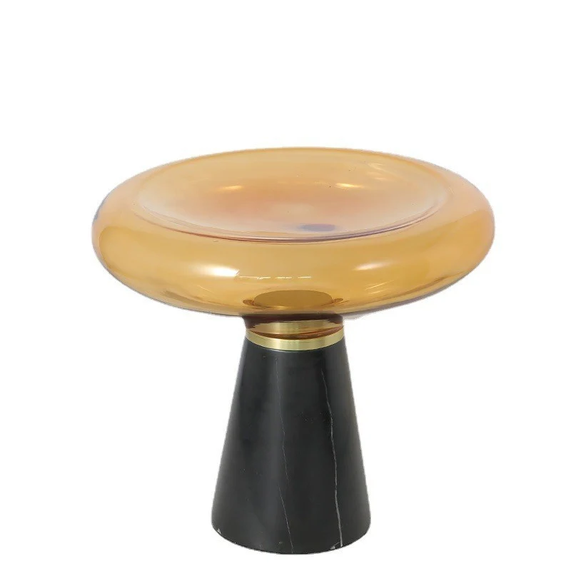 Modern Luxury Round Marble Tempered Glass Iron Side Table 1-Tier For Living Room