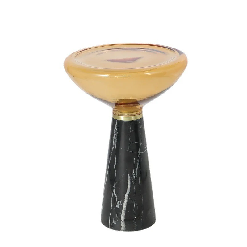Modern Luxury Round Marble Tempered Glass Iron Side Table 1-Tier For Living Room