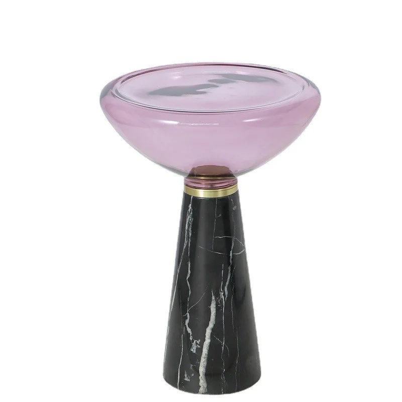 Modern Luxury Round Marble Tempered Glass Iron Side Table 1-Tier For Living Room