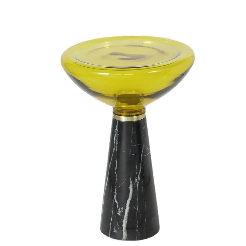 Modern Luxury Round Marble Tempered Glass Iron Side Table 1-Tier For Living Room