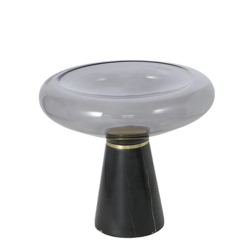 Modern Luxury Round Marble Tempered Glass Iron Side Table 1-Tier For Living Room