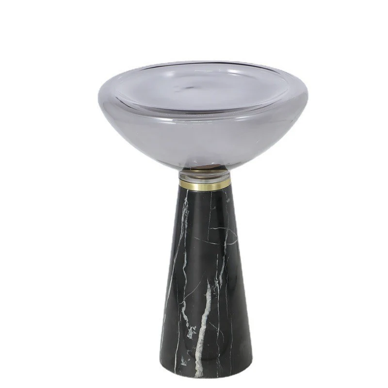 Modern Luxury Round Marble Tempered Glass Iron Side Table 1-Tier For Living Room