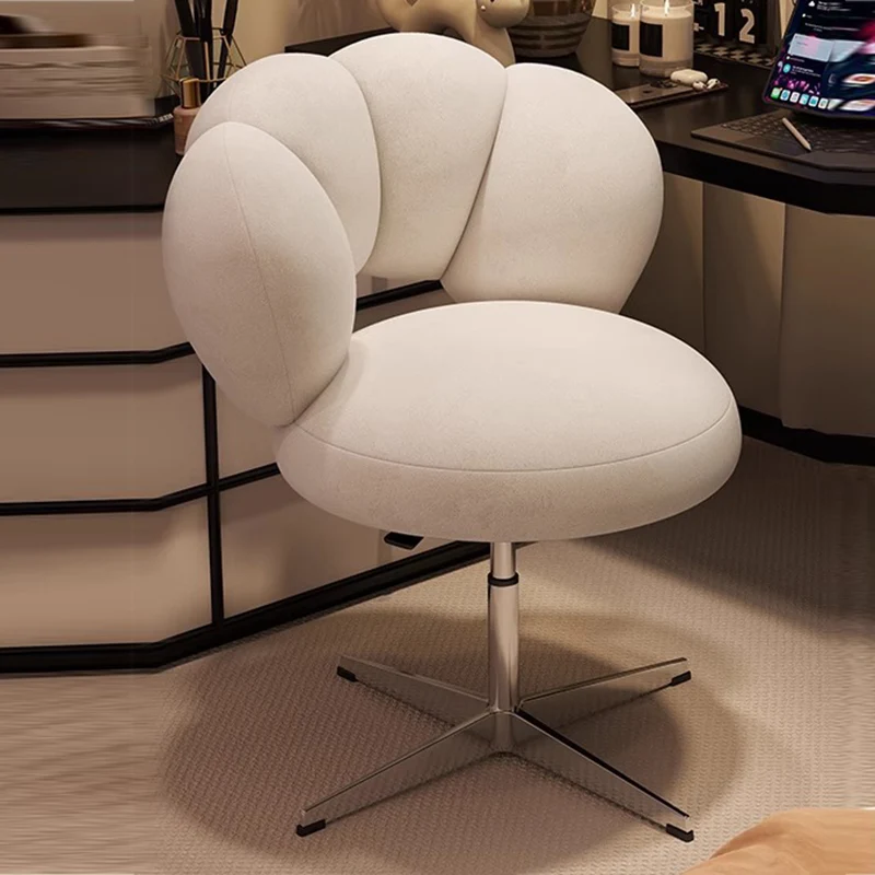 Modern Minimalist Round Lamb Fleece Velvet Carbon Steel Height Adjustable 360°Swivel Vanity Stool Backrest Armless For Bedroom