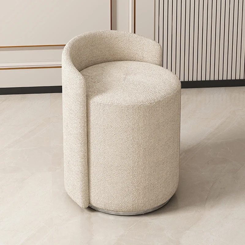 Modern Minimalist Round Faux Nappa Leather Lamb Fleece Poplar Wood Pine Wood Vanity Stool Backrest Armless For Bedroom