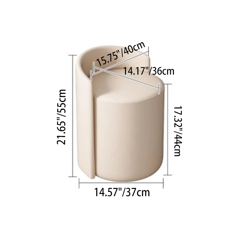 Modern Minimalist Round Faux Nappa Leather Lamb Fleece Poplar Wood Pine Wood Vanity Stool Backrest Armless For Bedroom