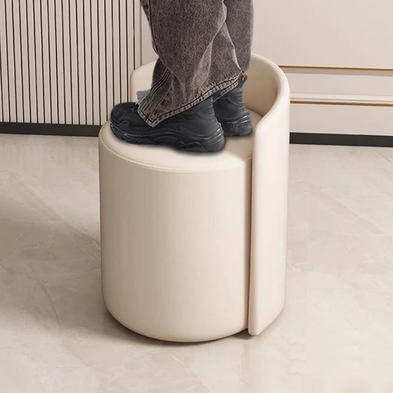 Modern Minimalist Round Faux Nappa Leather Lamb Fleece Poplar Wood Pine Wood Vanity Stool Backrest Armless For Bedroom