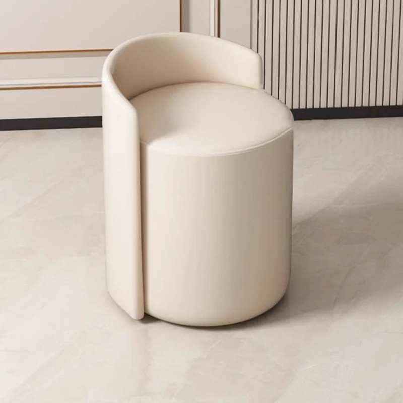 Modern Minimalist Round Faux Nappa Leather Lamb Fleece Poplar Wood Pine Wood Vanity Stool Backrest Armless For Bedroom