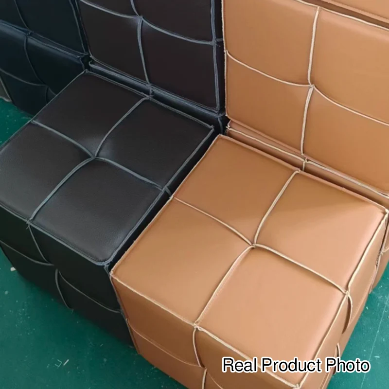 Traditional Vintage Square Plywood Sponge Synthetic Leather Footstool For Living Room