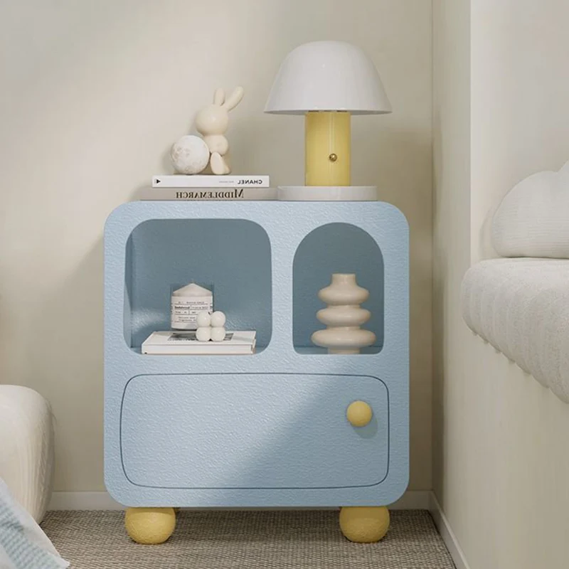 Modern Minimalist Rectangular Composite Board Nightstand 2-Cabinet 1-Drawer 4-Leg For Bedroom