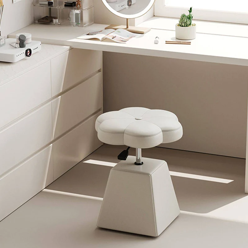 Traditional French Floral PU Leather Plywood Iron Sponge Liftable Swivel Vanity Stool Backless Armless For Bedroom
