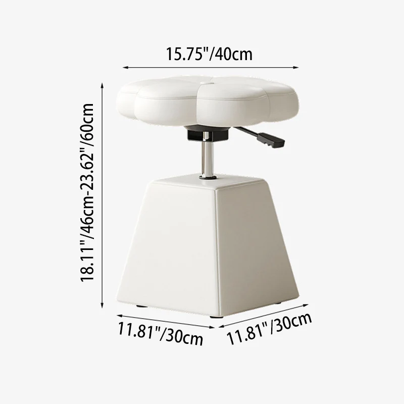 Traditional French Floral PU Leather Plywood Iron Sponge Liftable Swivel Vanity Stool Backless Armless For Bedroom