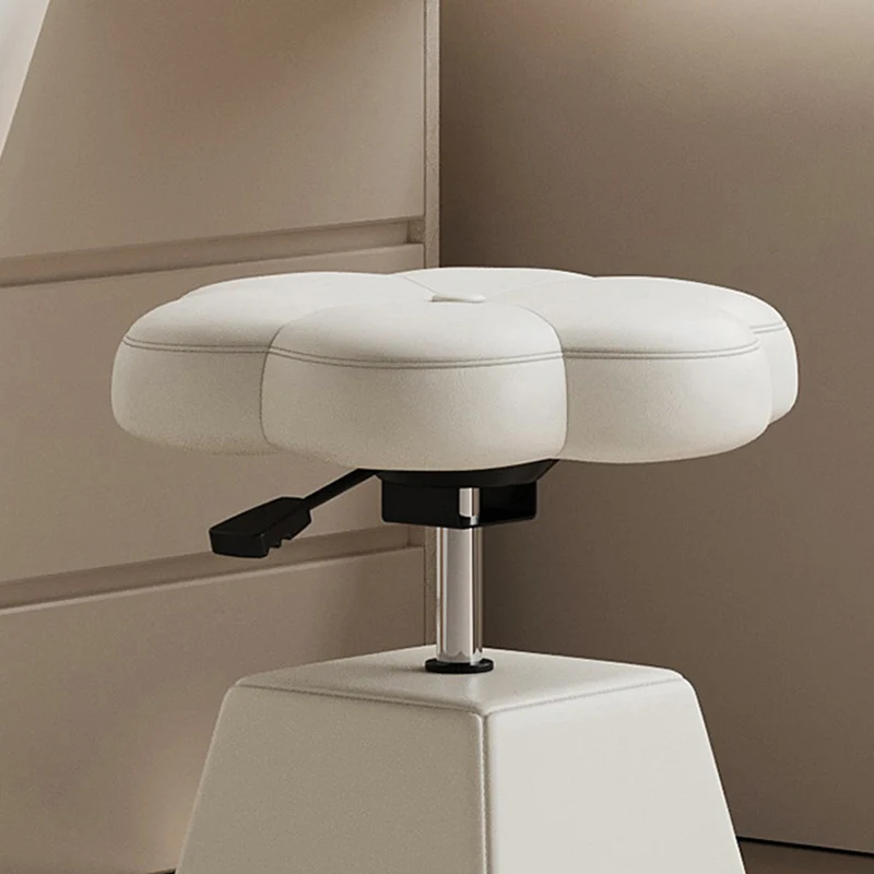 Traditional French Floral PU Leather Plywood Iron Sponge Liftable Swivel Vanity Stool Backless Armless For Bedroom