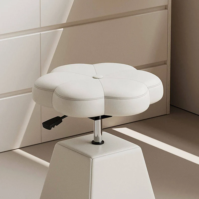 Traditional French Floral PU Leather Plywood Iron Sponge Liftable Swivel Vanity Stool Backless Armless For Bedroom