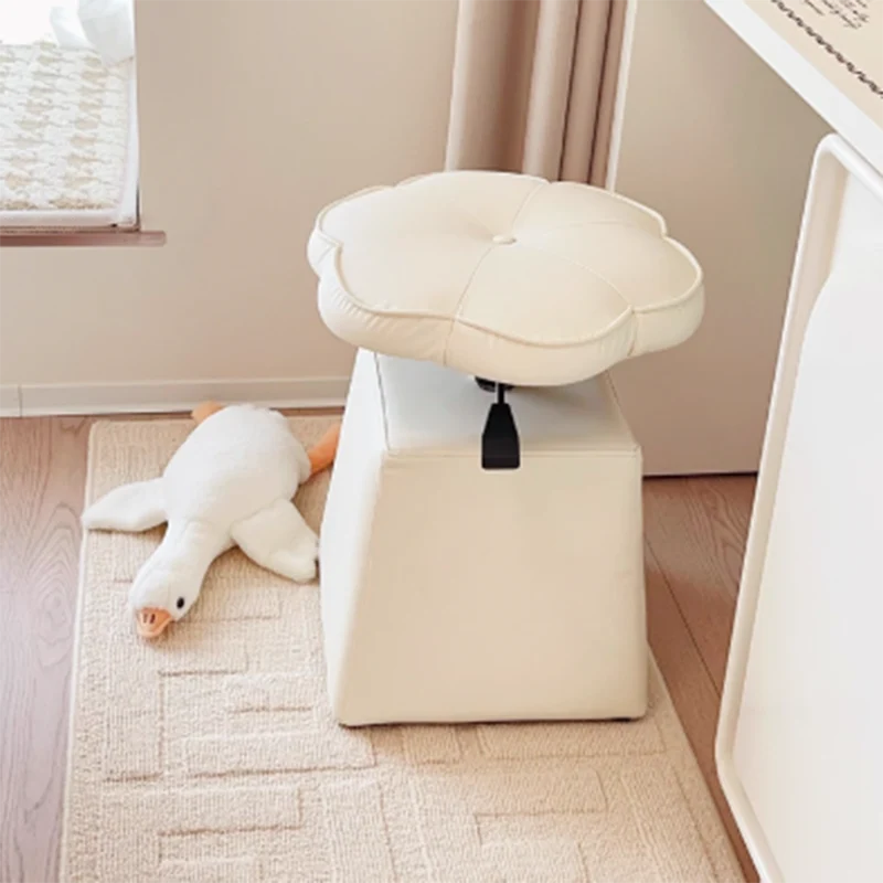 Traditional French Floral PU Leather Plywood Iron Sponge Liftable Swivel Vanity Stool Backless Armless For Bedroom