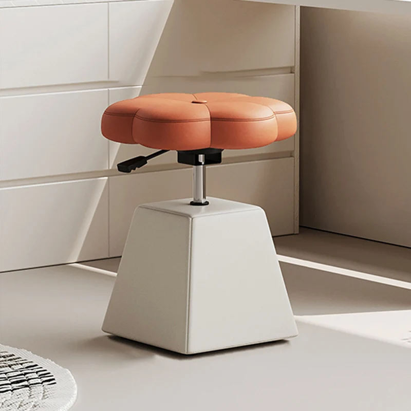 Traditional French Floral PU Leather Plywood Iron Sponge Liftable Swivel Vanity Stool Backless Armless For Bedroom