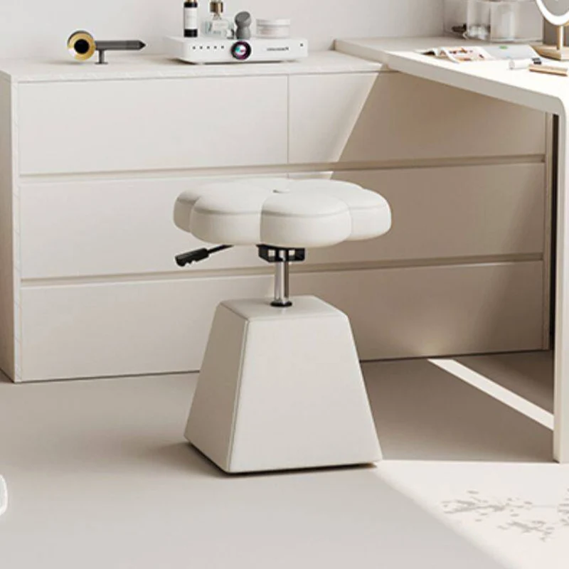 Traditional French Floral PU Leather Plywood Iron Sponge Liftable Swivel Vanity Stool Backless Armless For Bedroom