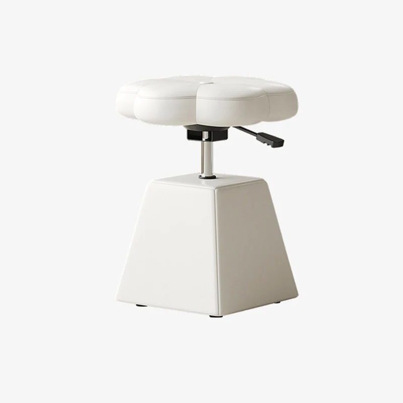 Traditional French Floral PU Leather Plywood Iron Sponge Liftable Swivel Vanity Stool Backless Armless For Bedroom
