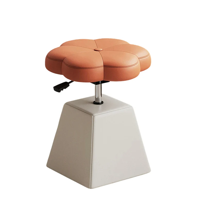 Traditional French Floral PU Leather Plywood Iron Sponge Liftable Swivel Vanity Stool Backless Armless For Bedroom
