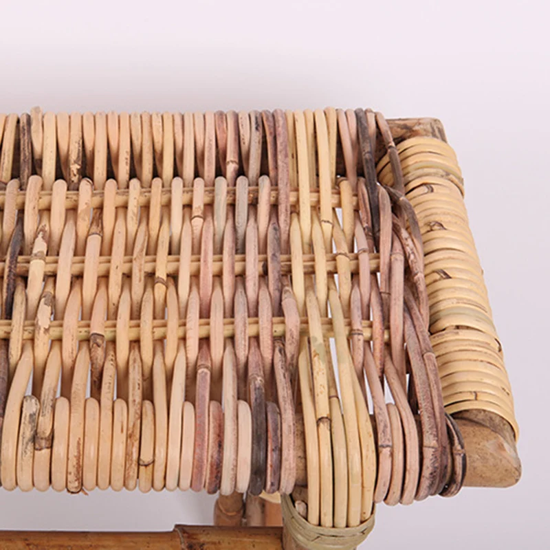 Modern Minimalist Bamboo Rattan Bench Solid Bamboo Frame & Woven Rattan: Sturdy, Lightweight, Eco-Friendly & Breathable Seating For Patio And Balcony