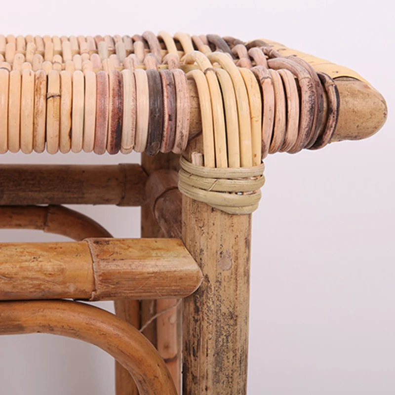 Modern Minimalist Bamboo Rattan Bench Solid Bamboo Frame & Woven Rattan: Sturdy, Lightweight, Eco-Friendly & Breathable Seating For Patio And Balcony