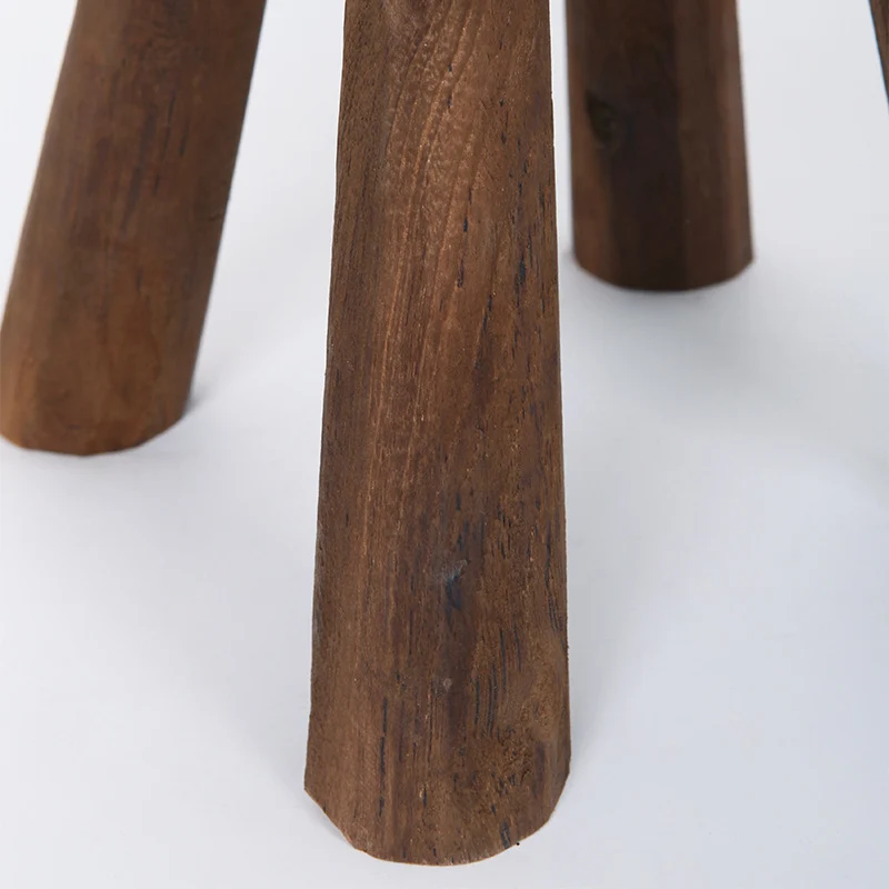 Rustic Round Solid Wood Stool - Vintage Hand-Carved Side Table: Heavy Duty, Natural Edge & Stable Flared Legs For Garden, Patio & Home