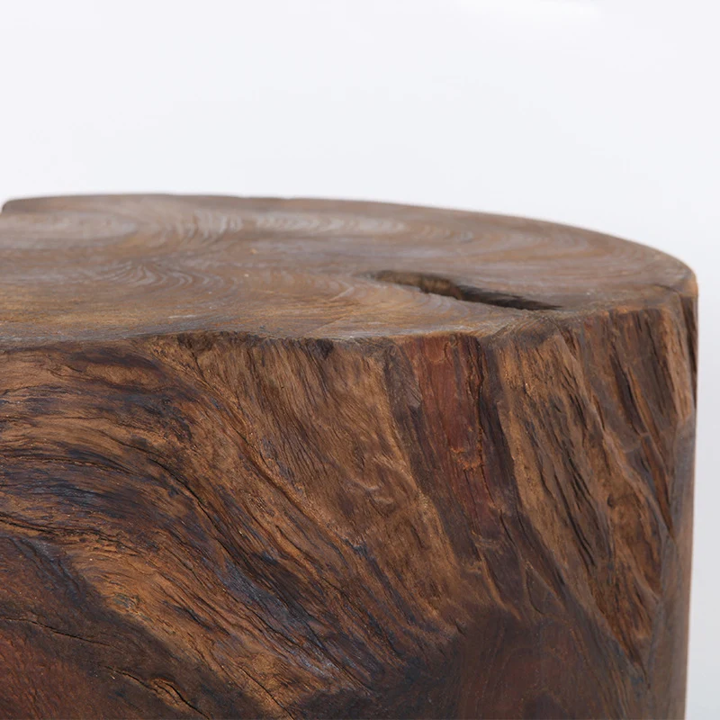 Rustic Round Solid Wood Stool - Vintage Hand-Carved Side Table: Heavy Duty, Natural Edge & Stable Flared Legs For Garden, Patio & Home